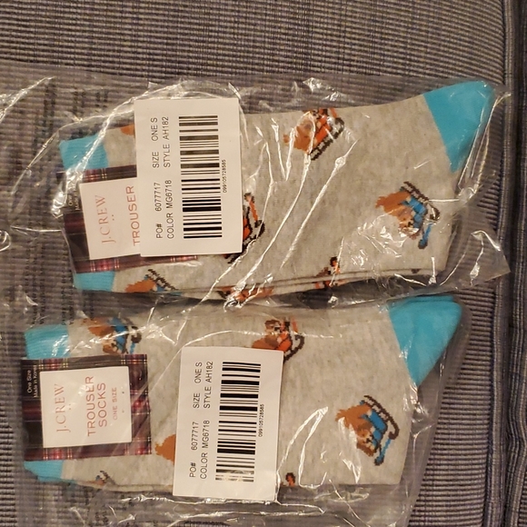 NWT & in packaging. Two pairs J. Crew Cotton holiday socks. Dogs on sleds. - Picture 1 of 10